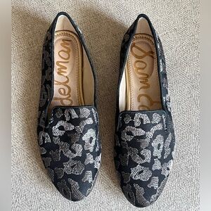 Sam Edelman Black & Silver Metallic Animal Print Jordy Loafers - Size 7